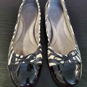 Black patent toe leather ballet flats, zebra print